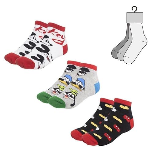 CERDÁ LIFE'S LITTLE MOMENTS Unisex Pack x 3 Sneakersocken Mickey Motiven Bedruckt | Aus 90% Baumwolle, Polyester und 5% Elastan Hergestellt-Offizielle Lizenz von Disney, Multicolor, Regular von CERDÁ LIFE'S LITTLE MOMENTS