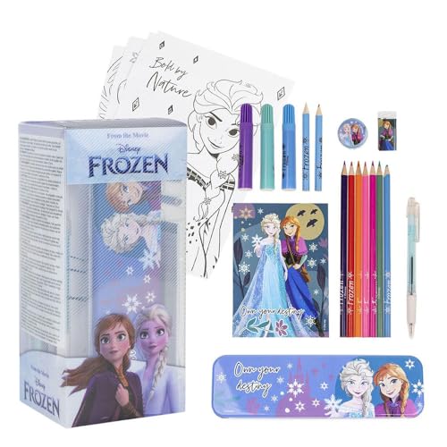 Frozen Malset 24-Teilig - Enthält Filzstifte und Buntstifte, Etui und Malheft - Schreibwarenzubehör für Kinder - Original Produkt in Spanien Designed von CERDÁ LIFE'S LITTLE MOMENTS