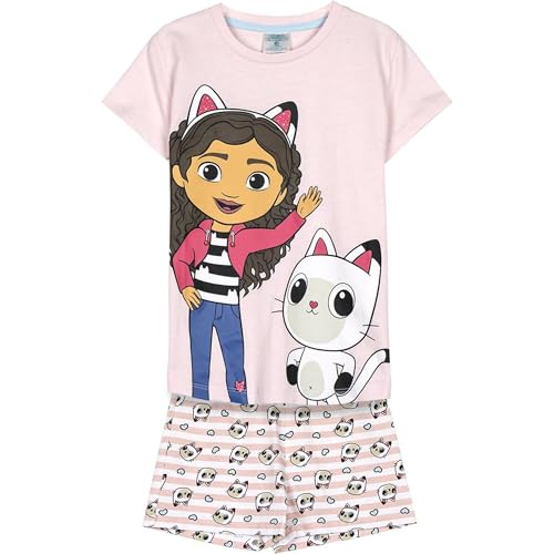 Gabby's Dollhouse kurzer Schlafanzug - Rosa und Weiß - Größe 3 Jahre - Schlafanzug für Jungen - 100% Baumwolle 145gsm - Gabby Print und Paws Panty - Original Produkt entworfen in Spanien von CERDÁ LIFE'S LITTLE MOMENTS