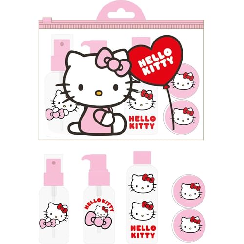 Hello Kitty Reise-Set | Wiederverwendbares Flaschenset mit Stickern und transparenter Tasche | Kawaii Reisezubehör für Mädchen von CERDÁ LIFE'S LITTLE MOMENTS