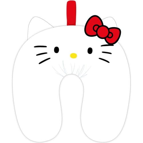 Hello Kitty Reisekissen, weiches "U"-Design in Weiß mit Ohren und klassischem besticktem Gesicht für Kinderhalskissen, bequem und niedlich von CERDÁ LIFE'S LITTLE MOMENTS