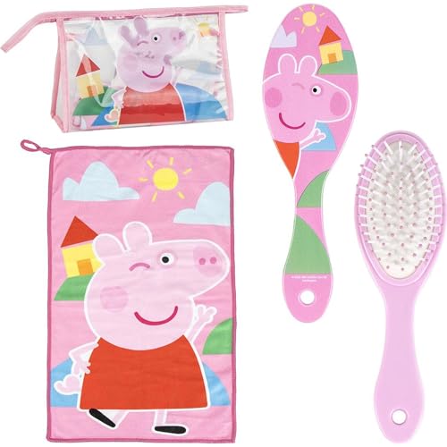Kulturbeutel für Reisen, Zubehör Peppa Wutz mit Kamm, Handtuch und Tasche Peppa Wutz – Kulturbeutel Peppa Wutz für Reisen oder Schule, Rosa, Transparente Kosmetiktasche mit Reißverschluss Kulturbeutel für Reisen, Zubehör Peppa Wutz mit Kamm, Handtuch und Tasche Peppa Wutz – Kulturbeutel Peppa Wutz für Reisen oder Schule, Rosa, Transparente Kosmetiktasche mit Reißverschluss von CERDÁ LIFE'S LITTLE MOMENTS
