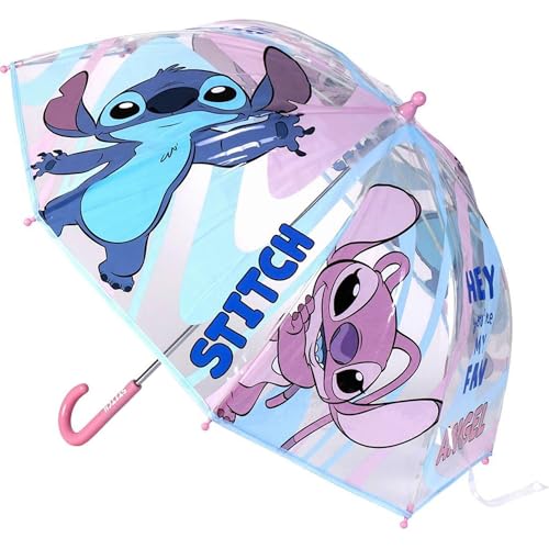 Lilo & Stitch Regenschirm für Kinder Transparent - Aufdruck mit Stitch und seiner Freundin Angel - Manuelles Öffnen - Aus 100% POE mit Fiberglasgestell - Original Produkt in Spanien Designed von CERDÁ LIFE'S LITTLE MOMENTS