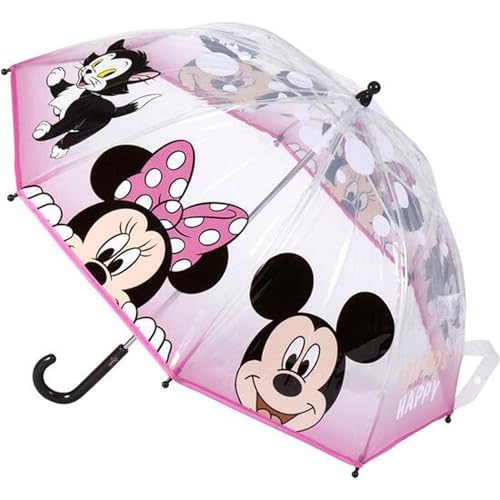 Minnie und Mickey Mouse Regenschirm für Kinder Transparent - Bedruckt mit Mnnie und Mickey Mouse und mit Rosa Details - Manuelles Öffnen - Aus 100% POE mit Fiberglasgestell - Original Produkt in Spanien Designedi von CERDÁ LIFE'S LITTLE MOMENTS