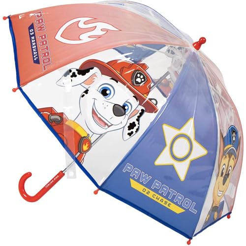 Paw Patrol Hand-Regenschirm Poe Bulle - transparenter Kinderschirm mit Paw Patrol Motiv, sichere manuelle Öffnung und Kuppel Vollschutz für Kinder Chase und Skye, Paw Fans von CERDÁ LIFE'S LITTLE MOMENTS