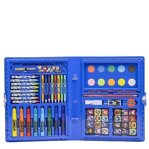 Sonic Malkoffer - Enthält Filzstifte und Buntstifte, Wasserfarben, Sticker und Lineal - Schulsachen Set - Original Produkt in Spanien Designed von CERDÁ LIFE'S LITTLE MOMENTS