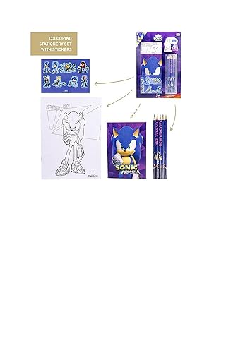 Sonic Schreibwaren Set - Mit Aufdrucken der Serie - Schreibset mit 5 Bleistiften, Aufklebern und Heftchen - Schulmaterial - Original Produkt in Spanien Designed von CERDÁ LIFE'S LITTLE MOMENTS