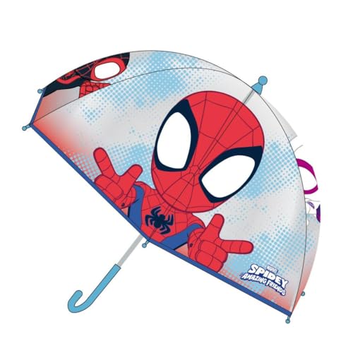 Spidey Bubble Regenschirm, manuelle Öffnung, transparent mit Spiderman-Druck, hergestellt aus 100 % POE mit Glasfaserstruktur, Originalprodukt, entworfen in Spanien, rot, Modern von CERDÁ LIFE'S LITTLE MOMENTS