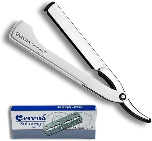 Cerena Profi Rasiermesser mit Wechselklinge aus Hochwertigem Edelstahl – Rasiermesser Herren inkl. 2 Rasierklingen – Barber Messer Made in Solingen (Edelstahl Silber) von CERENA