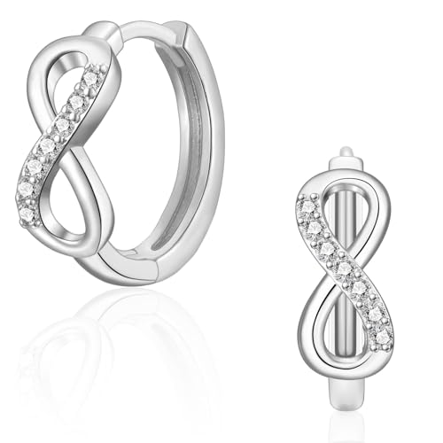 CERSLIMO 1 Paar Creolen Unendlichkeitszeichen 14mm Infinity Ohrringe Silber 925 AAA Zirkonia Unendlich Silberohrringe Schmuck Unendlichkeit Geschenke von CERSLIMO