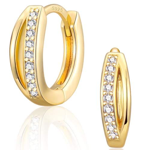 CERSLIMO 1 Paar Ohrringe Klein, Creolen Gold 8mm Silber 925 Stecker & Vergoldet mit AAA Zirkonia Silberohrringe Schmuck Geschenke von CERSLIMO