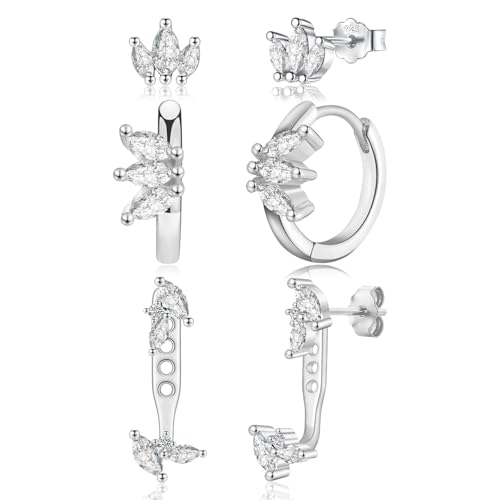 CERSLIMO 3 Paar Marquise Schliff Zirkonia Ohrringe Stecker Set‌ Weißer funkelnde Ohrstecker 18mm Creolen 10mm von CERSLIMO