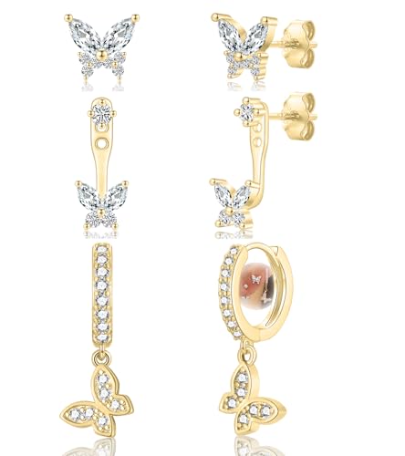 CERSLIMO 3 Paar Ohrringe Schmetterling Set Goldfarbe von CERSLIMO