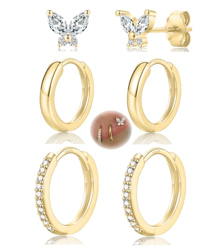 CERSLIMO 3 Paar Ohrringe Set Goldfarbe Schmetterling Ohrsecker Creolen von CERSLIMO