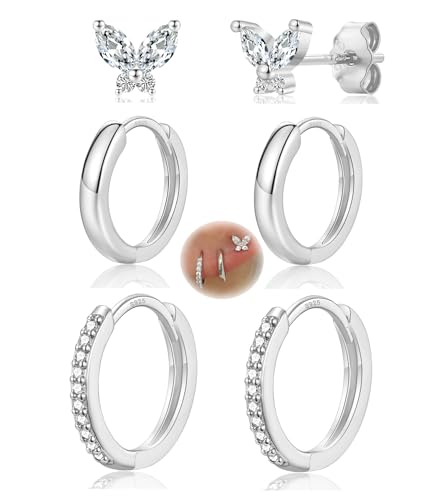CERSLIMO 3 Paar Ohrringe Set Silberfarbe Schmetterling Ohrsecker Creolen von CERSLIMO