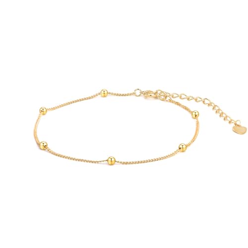 CERSLIMO Armband Gold, Sterling Silber 925 Vergoldet Ball Armband 16cm Basic Einfache für Frauen Mädchen Damen Schwester Freundin von CERSLIMO