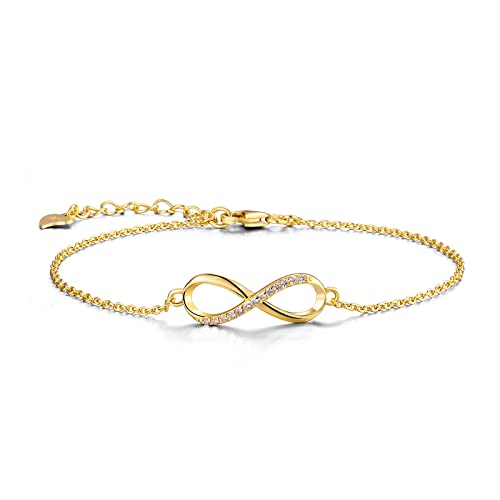 CERSLIMO Armband Gold Damen, 925 Sterling Silber Unendlichkeit Symbol Infinity Zirkonia Armband Unendlichkeitszeichen Vergoldet Schmuck für Frauen Mädchen von CERSLIMO