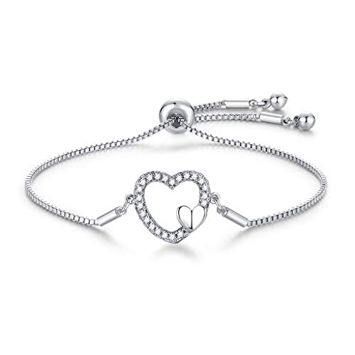 CERSLIMO Armband Silber Damen 925, Weißgold Vergoldet Unendlichkeit Symbol Infinity Herz Zirkonia Armband | Silber Schmuck für Frauen Damen (Herz Armband) von CERSLIMO