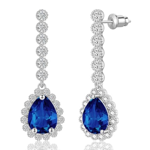 CERSLIMO Blaue Tropfen Zirkonia Ohrstecker mit mehreren runden weißen Zirkonia Ohrringe von CERSLIMO