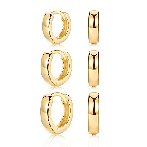 CERSLIMO Creolen Gold, Ohrringe Sterling Silber & Vergoldet Creolen Set (10mm/12mm/14mm) Breite 3mm Klein Schmuck Geschenke für Damen Mädchen Herren von CERSLIMO