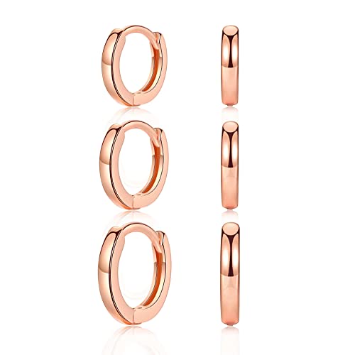 CERSLIMO Creolen Rosegold, Ohrringe Sterling Silber & Rose Vergoldet Creolen Set (10mm/12mm/14mm) Breite 2mm Klein Schmuck Geschenke für Damen Mädchen von CERSLIMO