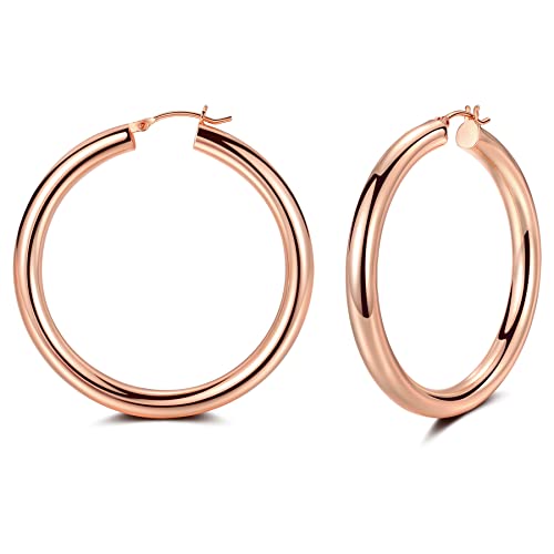 CERSLIMO Creolen Rosegold Damen, Groß Creolen Rosegold Vergoldet Dick Huggie Ohrringe Rosegold Große 50mm Schmuck Geschenke für Frauen Herren Mädchen von CERSLIMO