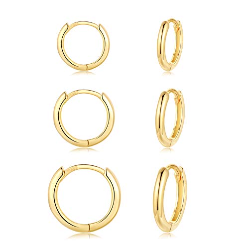 CERSLIMO Creolen Silber 925, Creolen Gold Damen Herren, Klein Creolen Gold Set (8mm/10mm/12mm) Zierliche Knorpel Tragus Helix Schlafen Ohrringe von CERSLIMO