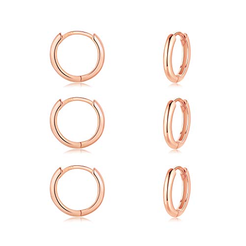 CERSLIMO Creolen Silber 925, Creolen Silber Gold Rosegold Schwarz Damen Herren, Klein Creolen Set (8mm/10mm/12mm) Zierliche Knorpel Tragus Helix Schlafen Ohrringe (Rosegold) von CERSLIMO