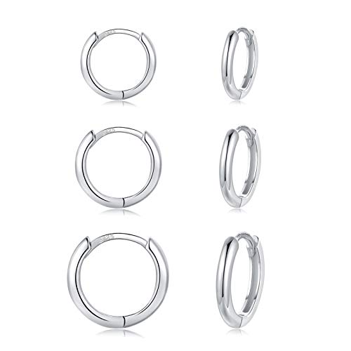 CERSLIMO Creolen Silber 925, Creolen Silber Damen Herren, Klein Creolen 925 Set (8mm/10mm/12mm) Zierliche Knorpel Tragus Helix Schlafen Ohrringe von CERSLIMO