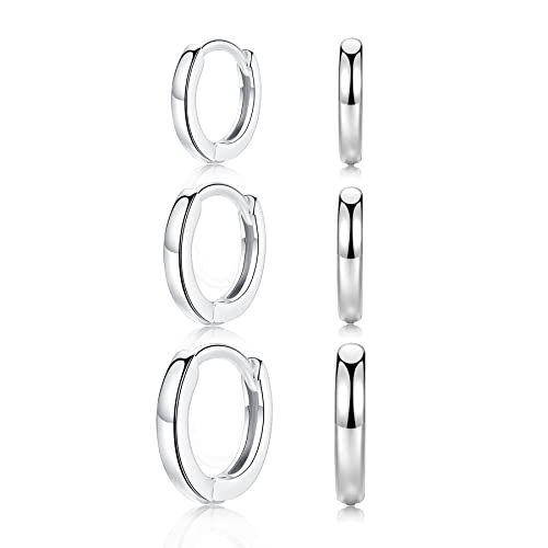 CERSLIMO Creolen Silber 925, Ohrringe Sterling Silber Creolen Set (10mm/12mm/14mm) Breite 2mm Klein Schmuck Geschenke für Damen Mädchen Herren von CERSLIMO