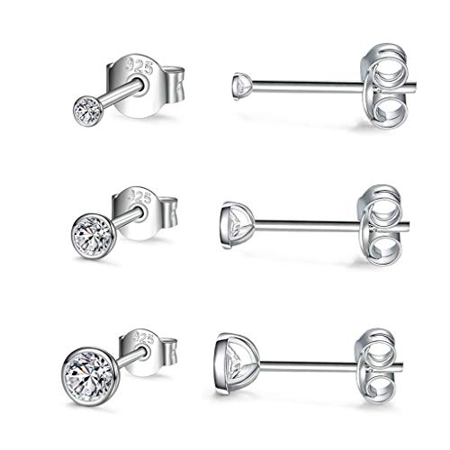 CERSLIMO 3 Paar Sterling Silber Ohrringe für Damen Mädchen Herren Klein Runden Zirkonia Ohrstecker Set Knorpel Geschenk von CERSLIMO