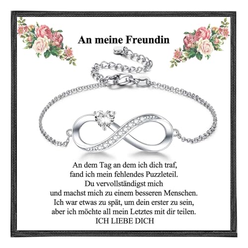 CERSLIMO Geschenke für Freundin Armband Unendlichkeitszeichen Silber 925 mit Herz Zirkonia Infinity Schmuck Valentinstagsgeschenk Geburtstagsgeschenk mit Geschenkbox Karte von CERSLIMO