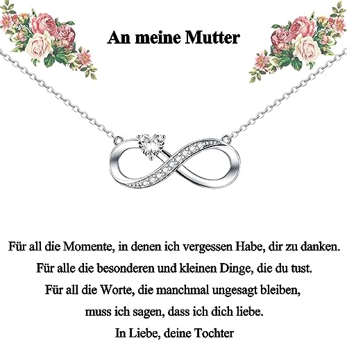 CERSLIMO Geschenke für Mutter Kette Silber 925 Unendlichkeitszeichen, Muttertagsgeschenke Halskette Infinity Herz Zirkonia Anhänger Mama Geburtstag Geschenk Weihnachten Geburtstagsgeschenk von CERSLIMO