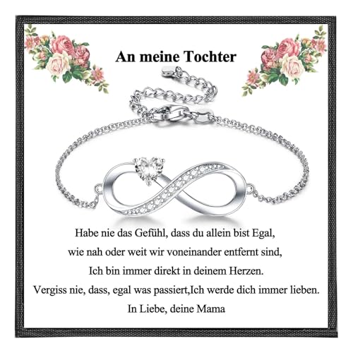 CERSLIMO Geschenke für Tochter von Mama Armband Unendlichkeitszeichen Silber 925 mit Herz Zirkonia Infinity Schmuck Geburtstagsgeschenk mit Geschenkbox Karte von CERSLIMO