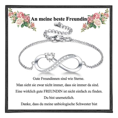 CERSLIMO Geschenke für beste Freundin Armband Unendlichkeitszeichen Silber 925 mit Herz Zirkonia Infinity Schmuck Freundschafts Geburtstagsgeschenk mit Geschenkbox Karte von CERSLIMO