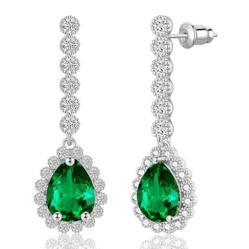 CERSLIMO Grüne Tropfen Zirkonia Ohrstecker mit mehreren runden weißen Zirkonia Ohrringe von CERSLIMO