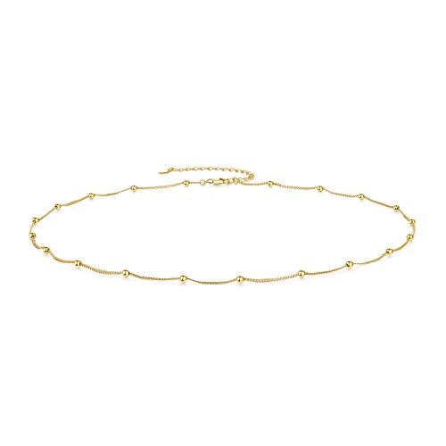 CERSLIMO Kette Gold, Sterling Silber Choker Kette Damen Perle Halskette ohne Anhänger für Frauen Mädchen von CERSLIMO