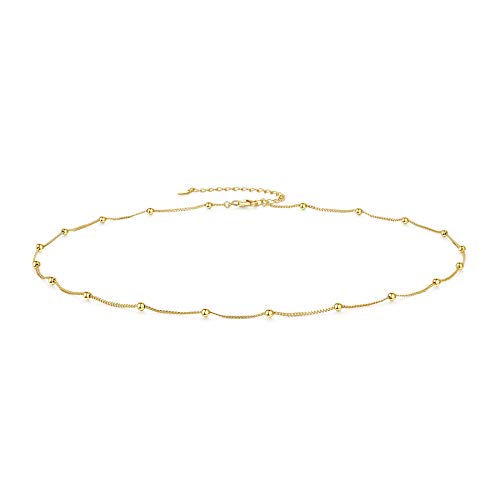 CERSLIMO Kette Gold, Sterling Silber Choker Kette Damen Kugel Halskette ohne Anhänger für Frauen Mädchen von CERSLIMO