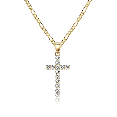 CERSLIMO Kreuz Kette Herren Damen, Kette mit Kreuz Gold Halskette Anhänger Kreuz AAA Zirkonia für Mädchen Jungen Freund von CERSLIMO