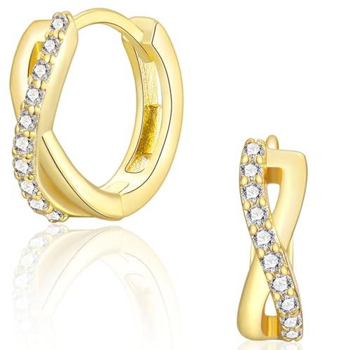 CERSLIMO Ohrringe Creolen Gold, Infinity Creolen Unendlichkeitszeichen Silber 925 Vergoldet 9mm AAA Zirkonia Unendlich Silberohrringe Schmuck Unendlichkeit Geschenke von CERSLIMO