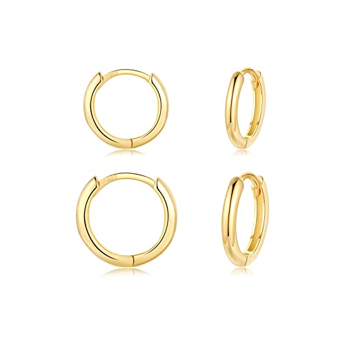 CERSLIMO Ohrringe Gold Creolen Silber 925 set 10mm 12mm Vergoldet Schmuck Valentinstag Geburstag Klein Geschenke für Damen Herren Mädchen Frauen Männer Beste Freundin Schwester Freunde von CERSLIMO