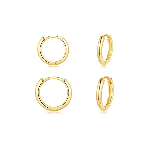 CERSLIMO Ohrringe Gold Creolen Silber 925 set 8mm 10mm Vergoldet Schmuck Valentinstag Geburstag Klein Geschenke für Damen Herren Mädchen Frauen Männer Beste Freundin Schwester Freunde von CERSLIMO