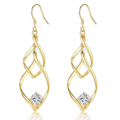 CERSLIMO Ohrringe Gold Hängend AAA Zirkonia Diamant Hängeohrringe Große Lang Silberohrringe Vergoldet Damen Frauen Schmuck Geschenke Weihnachtsgeschenke von CERSLIMO