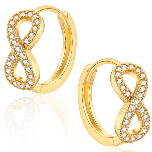 CERSLIMO Ohrringe Gold Unendlichkeitszeichen, Infinity Creolen 12mm Vergoldet AAA Zirkonia Unendlich Silberohrringe Schmuck Unendlichkeit Geschenke von CERSLIMO