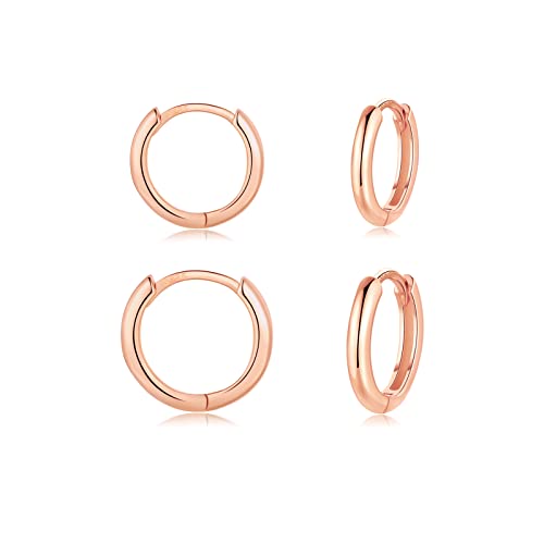 CERSLIMO Ohrringe Rosegold Creolen Silber 925 set 10mm 12mm Rose Vergoldet Schmuck Valentinstag Geburstag Klein Geschenke für Damen Herren Mädchen Frauen Männer Beste Freundin Schwester Freunde von CERSLIMO