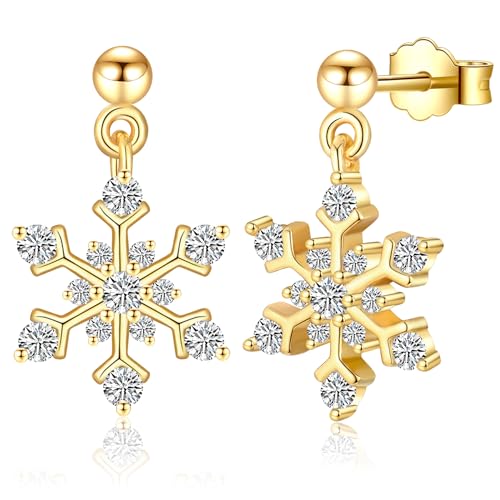 CERSLIMO Ohrringe Schneeflocken, Ohrstecker Vergoldet Damen Zirkonia Schneeflocken Weihnachten Schmuck Geschenk für Frauen Schwester Freundin Mädchen Weihnachtsgeschenke von CERSLIMO