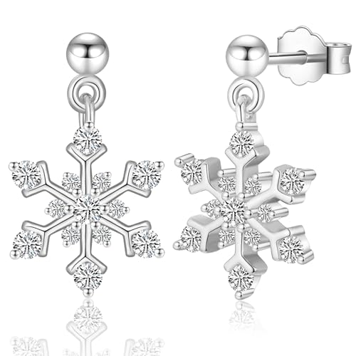 CERSLIMO Ohrringe Schneeflocken, Ohrstecker Weiß Vergoldet Damen Zirkonia Schneeflocken Weihnachten Schmuck Geschenk für Frauen Schwester Freundin Mädchen Weihnachtsgeschenke von CERSLIMO