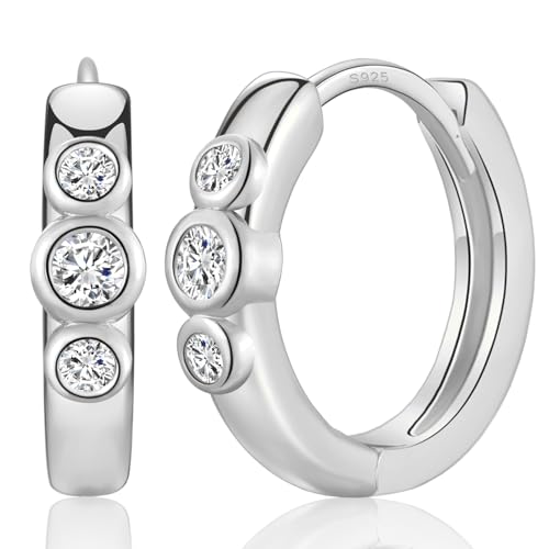 CERSLIMO Ohrringe Silber 925 Creolen 3 runde AAA Zirkonia 9mm Silberohrringe Klein Schmuck für Damen Herren von CERSLIMO