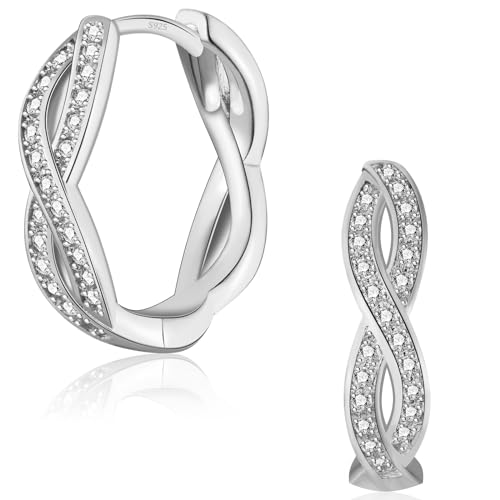 CERSLIMO Ohrringe Unendlichkeitszeichen, Creolen Infinity 15mm Silber 925 AAA Zirkonia Unendlich Silberohrringe Schmuck Unendlichkeit Geschenke von CERSLIMO