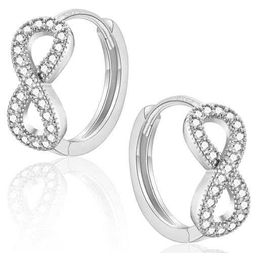 CERSLIMO Ohrringe Unendlichkeitszeichen Silber, Infinity Creolen Silber 925 12mm AAA Zirkonia Unendlich Silberohrringe Schmuck Unendlichkeit Geschenke von CERSLIMO